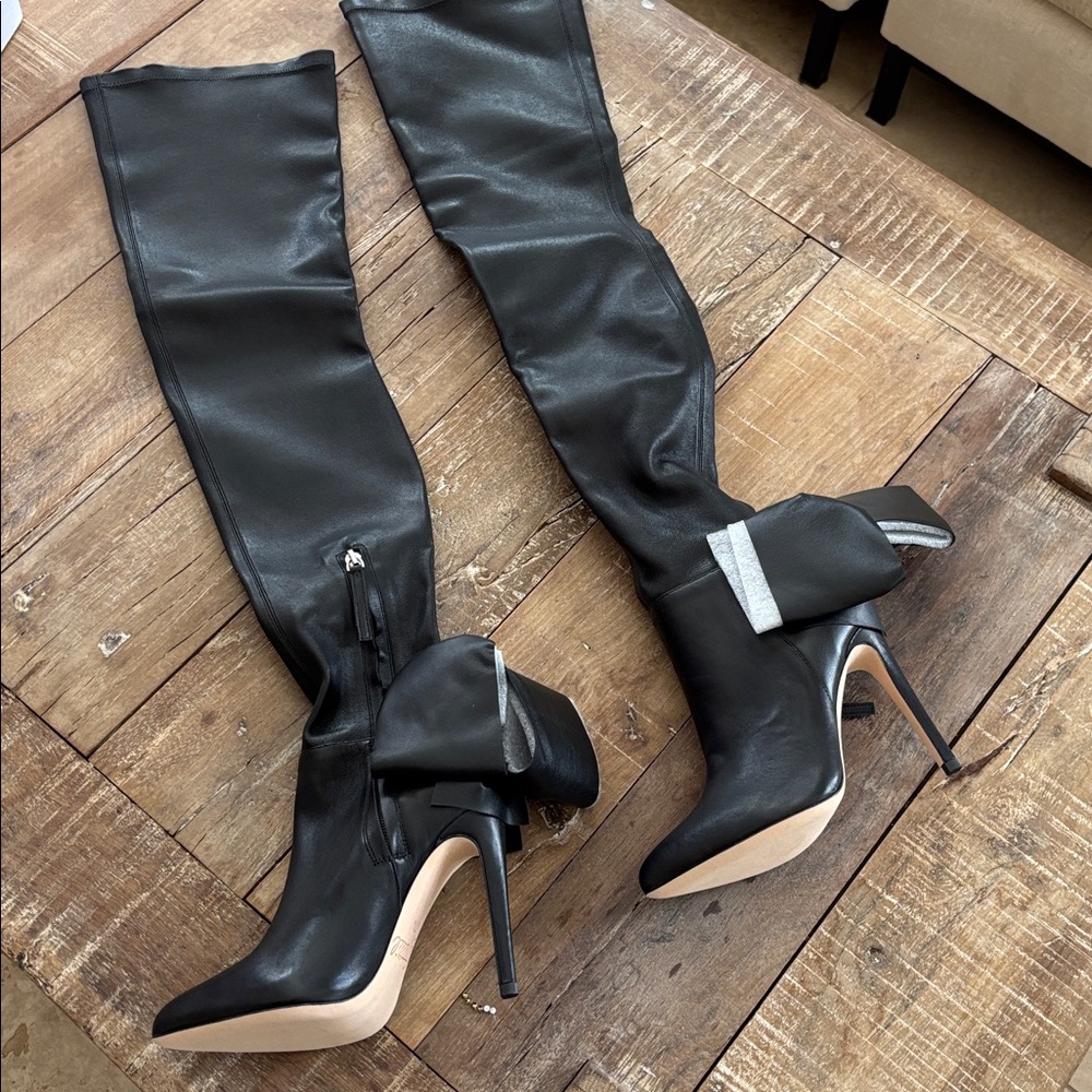 Aminah Abdul Jillil Thigh High Black Leather Boots NWT
